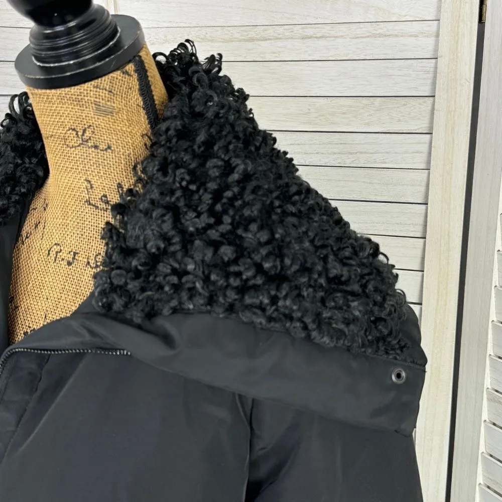 Simply Vera Puffer Jacket Faux‎ Fur Collar Hood Black Medium Balloon Sleeve - Image 8