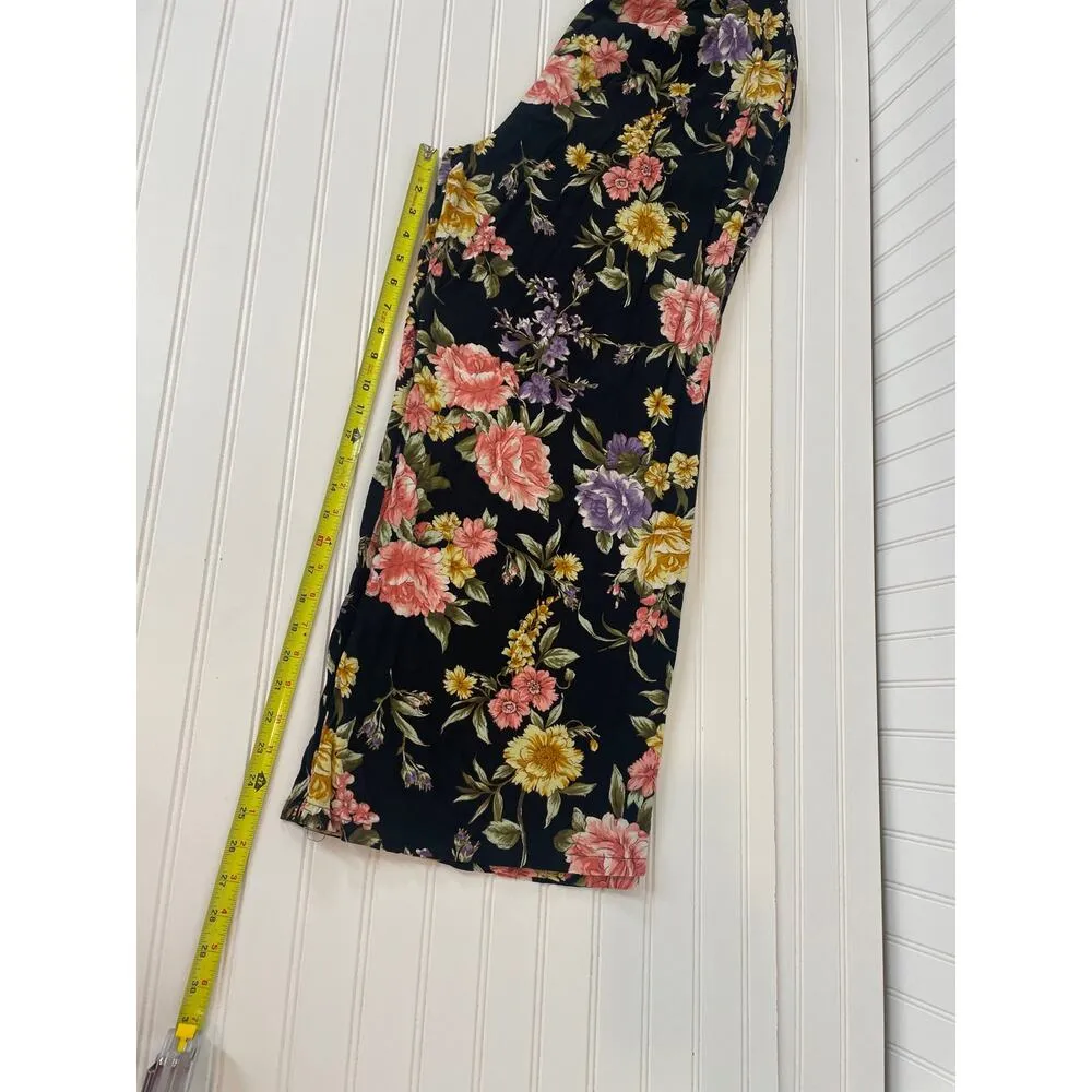 Nevena Rae Womens Jumpsuit Floral Multicolor Smocked Button Short Sleeve Size L Black Size L - Image 5