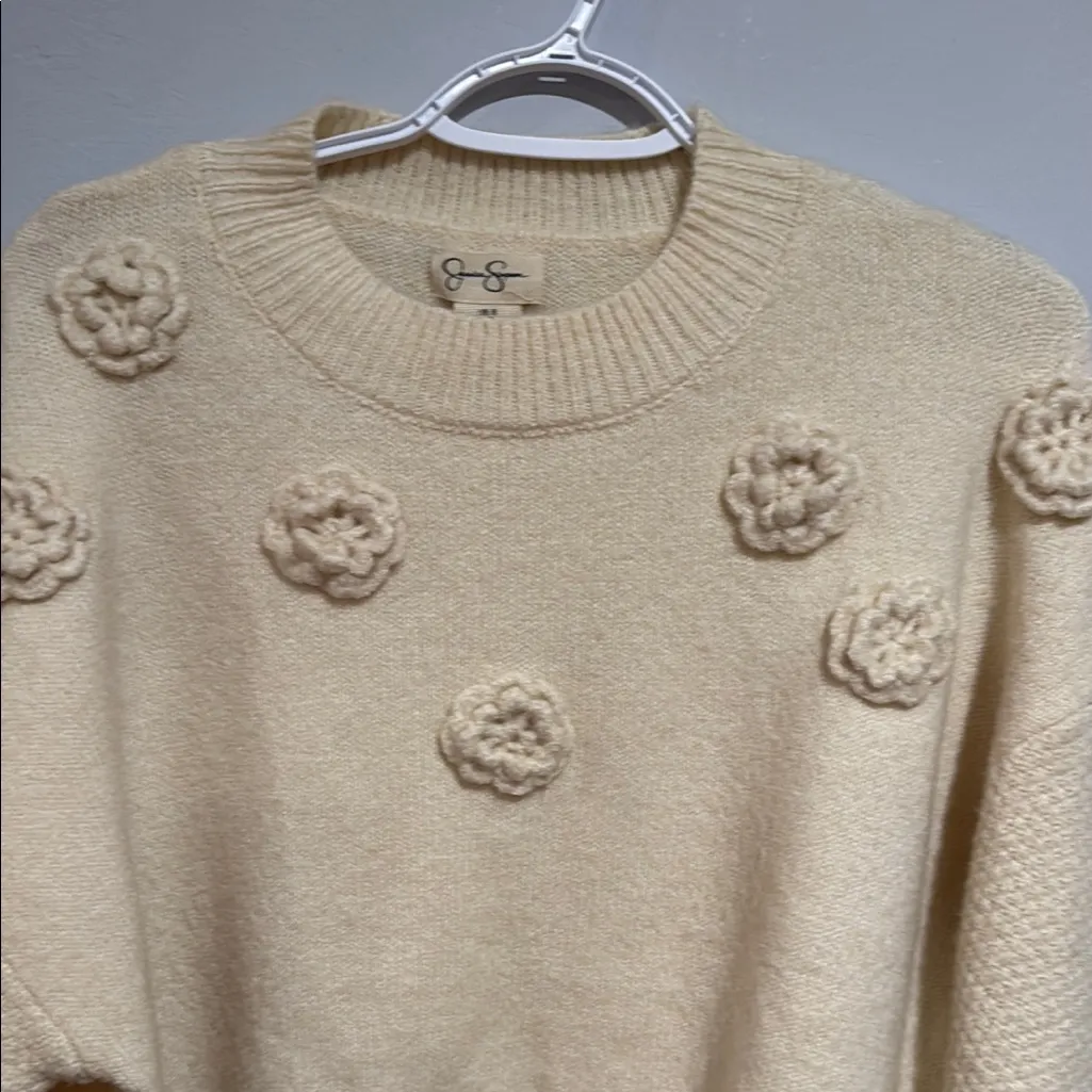 Jessica Simpson Cream Crew Neck Sweater with Ribbed Cuffs - Image 3