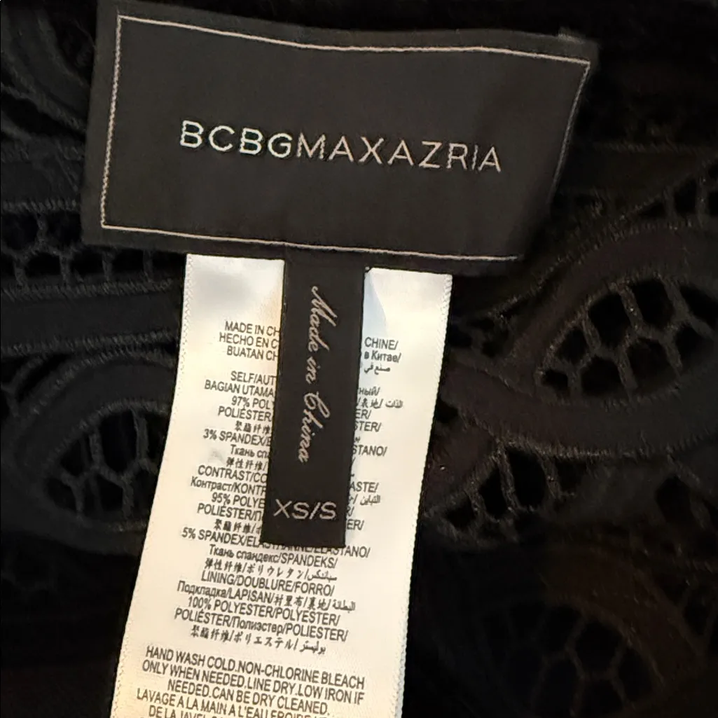 BCBGMaxAzria Navy & Black Tulle Overlay Crochet Bodice Strapless Dress & Cape - Image 8