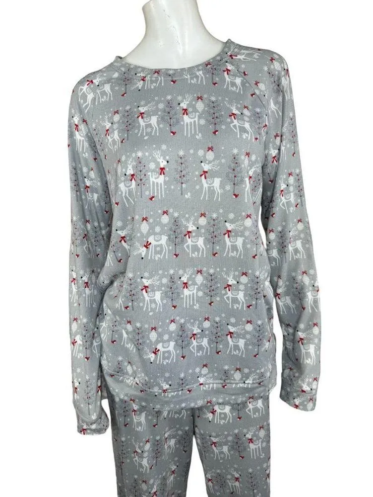 MUK LUK X Jen Coffey Holly Jolly Pajama Set Prancing Deer Tall Medium NWOT - Image 2