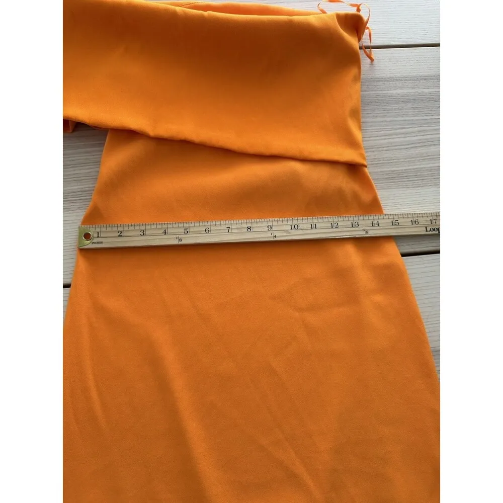 ZARA WOMAN OFF-SHOULDER STRAPLESS BANDEAU MIDI DRESS  orange SIZE M - Image 8