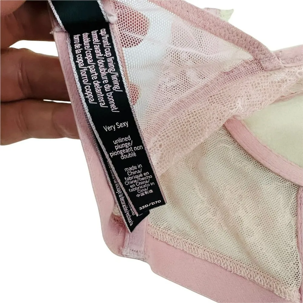 Victoria's Secret Very Sexy Unlined Plunge Long Line Pink Lace Bra 32D - Image 6