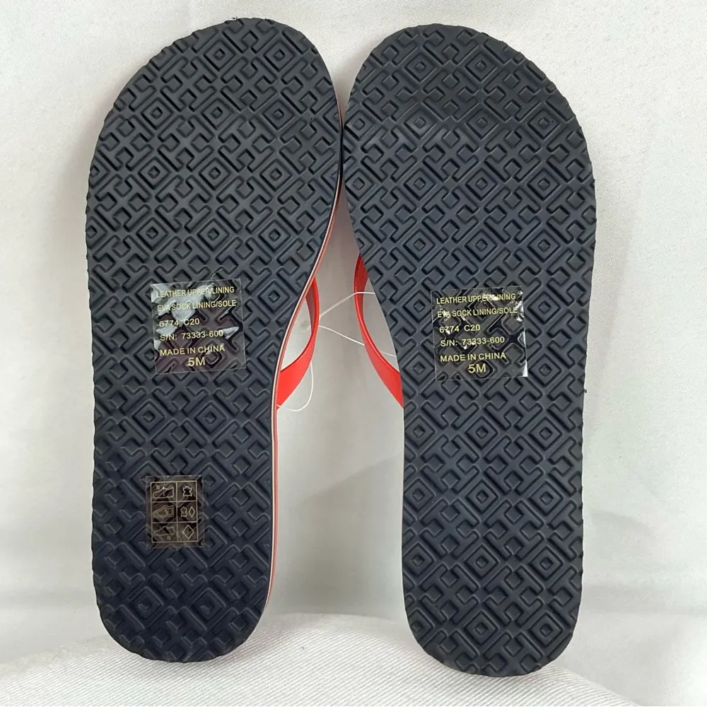Tory Burch Minnie Flip Flops Sz 5 Logo Red Grenadine Thongs New Flat Sandals - Image 7
