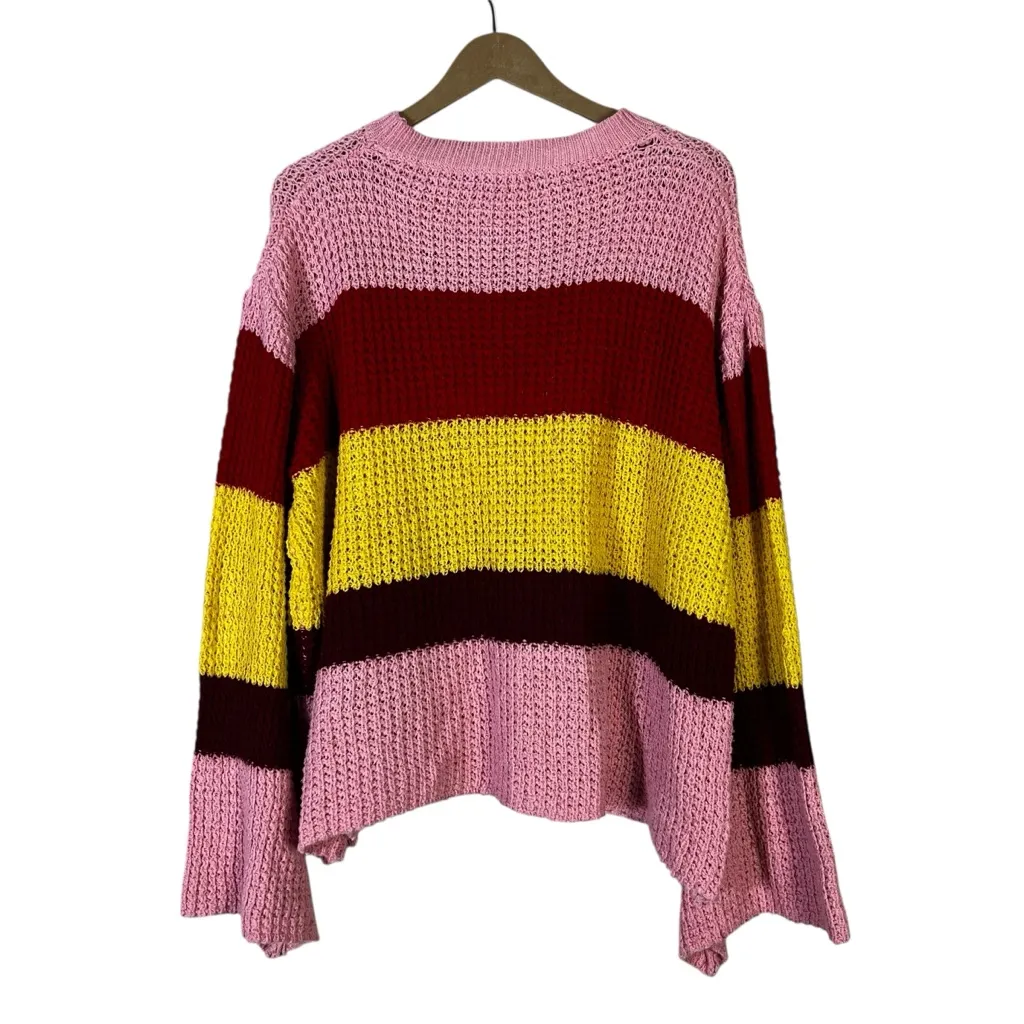 Cloudwalk Striped Bell Sleeve Sweater Womens S Pink Oversized Retro Quirky Fun - Image 2