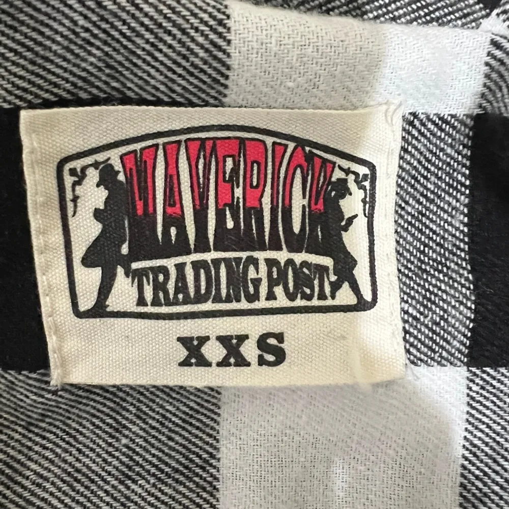 Maverick Trading Post Sturgis Motorcycle Rally Pearl Snap Checkered Shirt sz XXS Black - Image 6