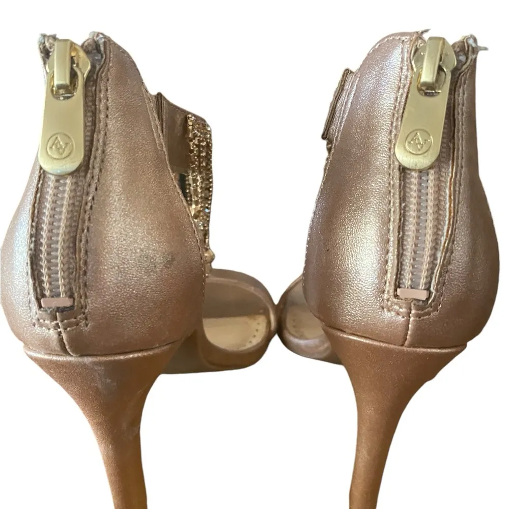 Adrienne Vitadini rose gold rhinestone fringe high heels - Image 7