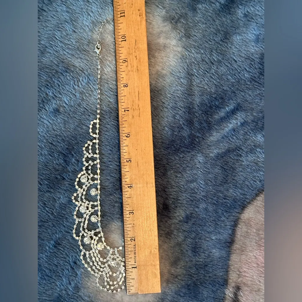 Thalia Sodi Rhinestone Statement Bridal Prom Necklace Silver Tone 18-21" - Image 6