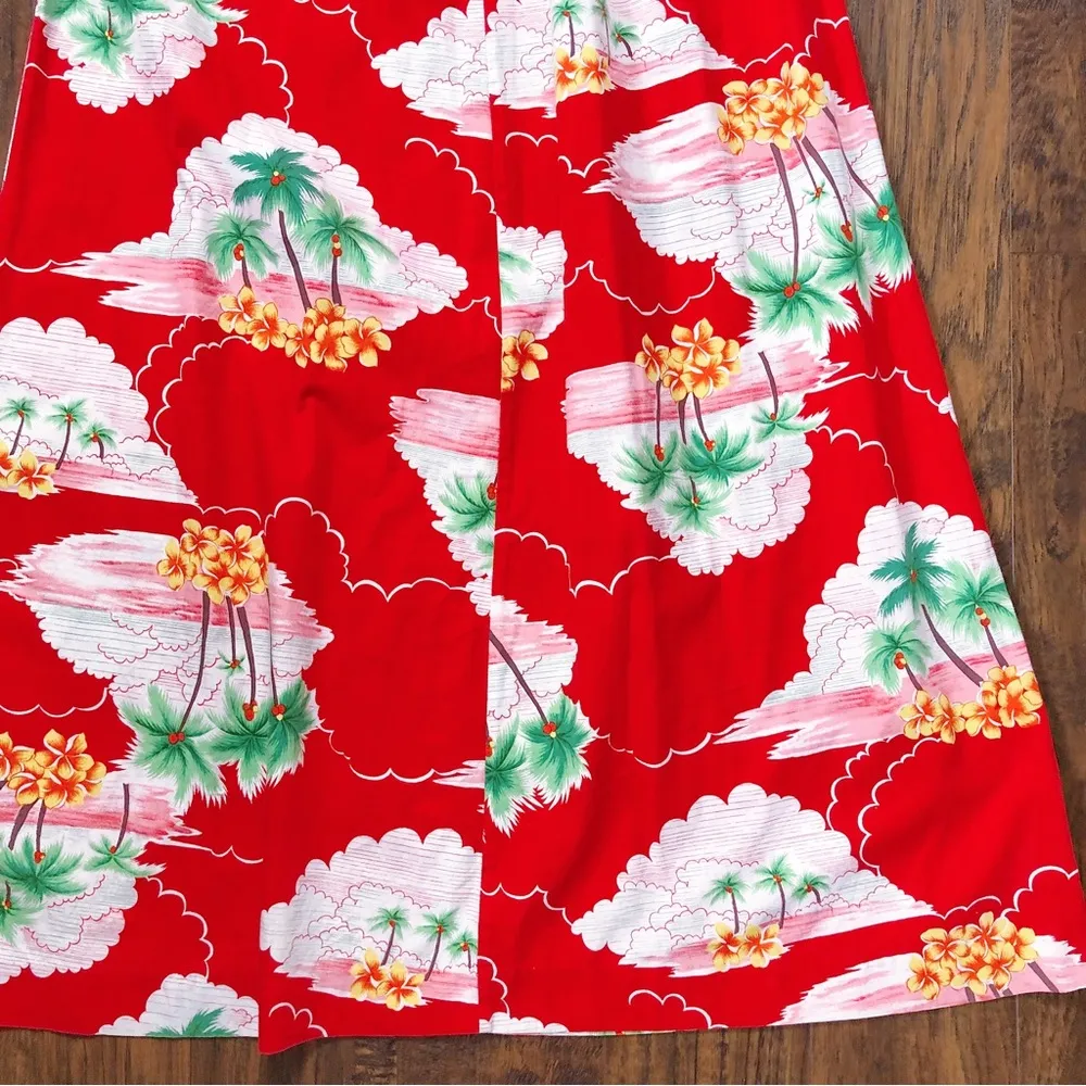 vintage • Hilo Hattie’s 70s Hawaiian dress red cotton midi muumuu palm tree - Image 7