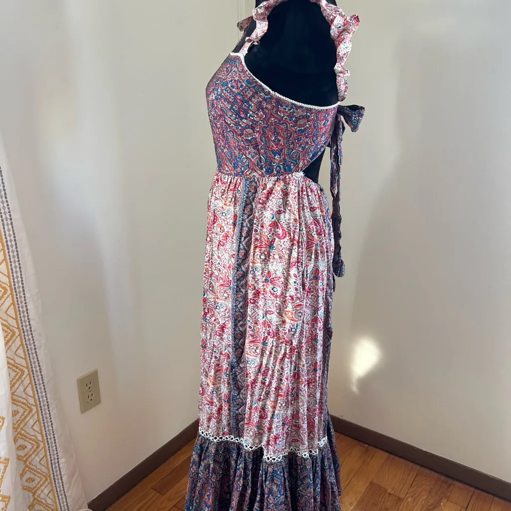 Haute Hippie Boho Peasant Fairy Whimsical Flutter Sleeve Paisley Maxi Dress - Image 4