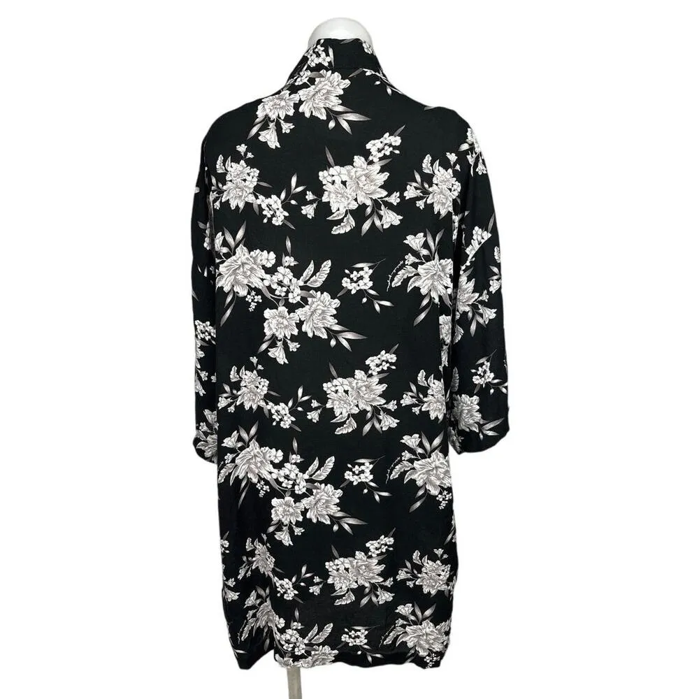 Spiritual Gangster Black Floral Tie Front Kimono Robe Swimwear Cover Up One Size - Image 3