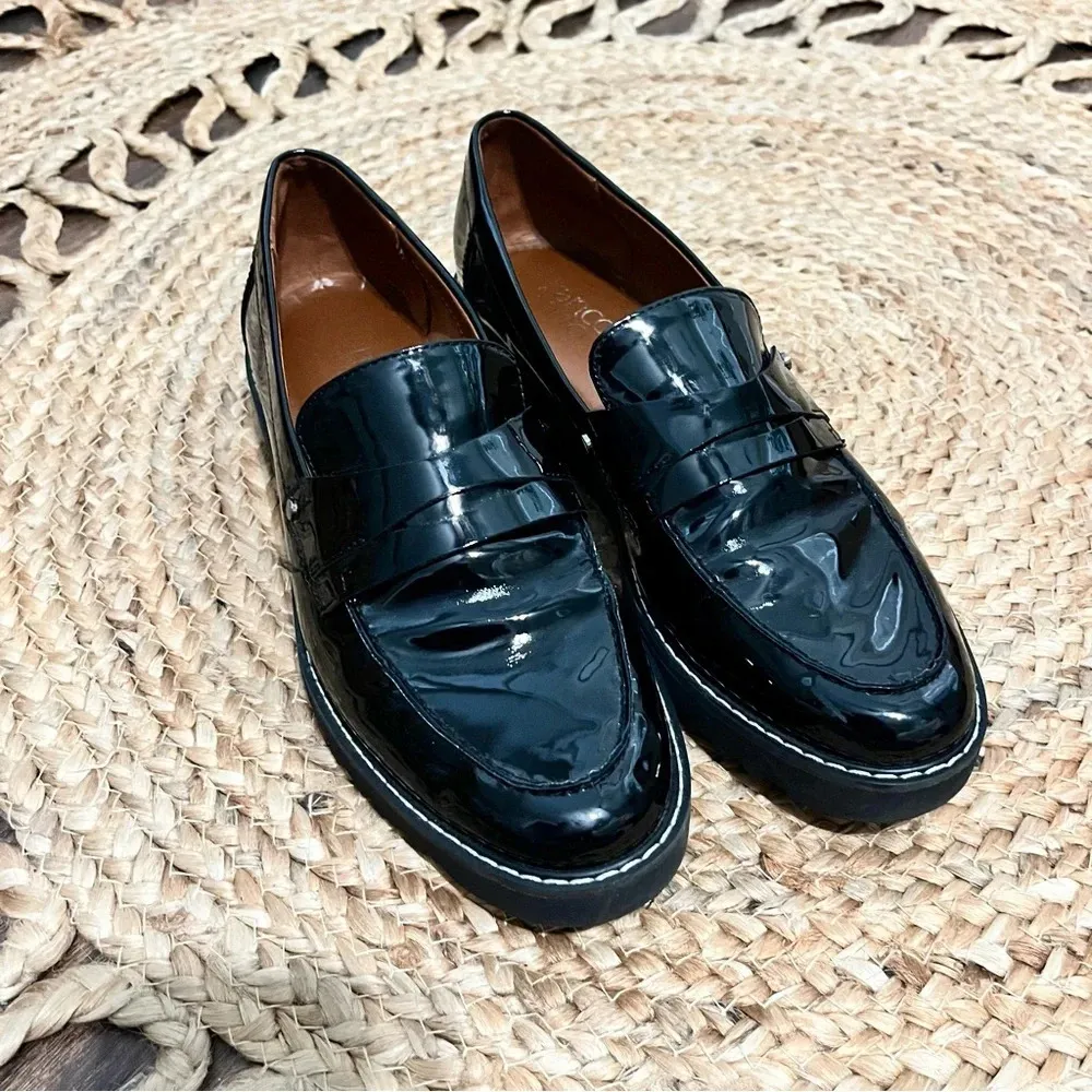 Franco Sarto Women’s Cassandra Chunky Black Patent Penny Loafer Sz 8.5M - Image 4