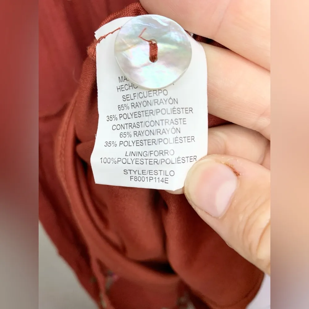 Anthropologie Fig and Flower Embroidered Smocked Tiered Ruffle Dress Size L - Image 8