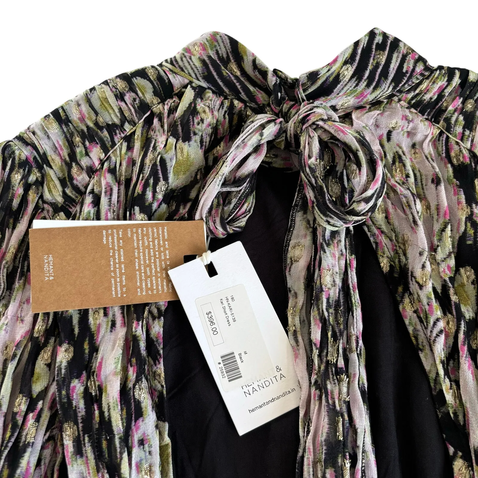 HEMANT & NANDITA Kari Short Black and Metallic Long Sleeve Mini Dress Mediuim - Image 12