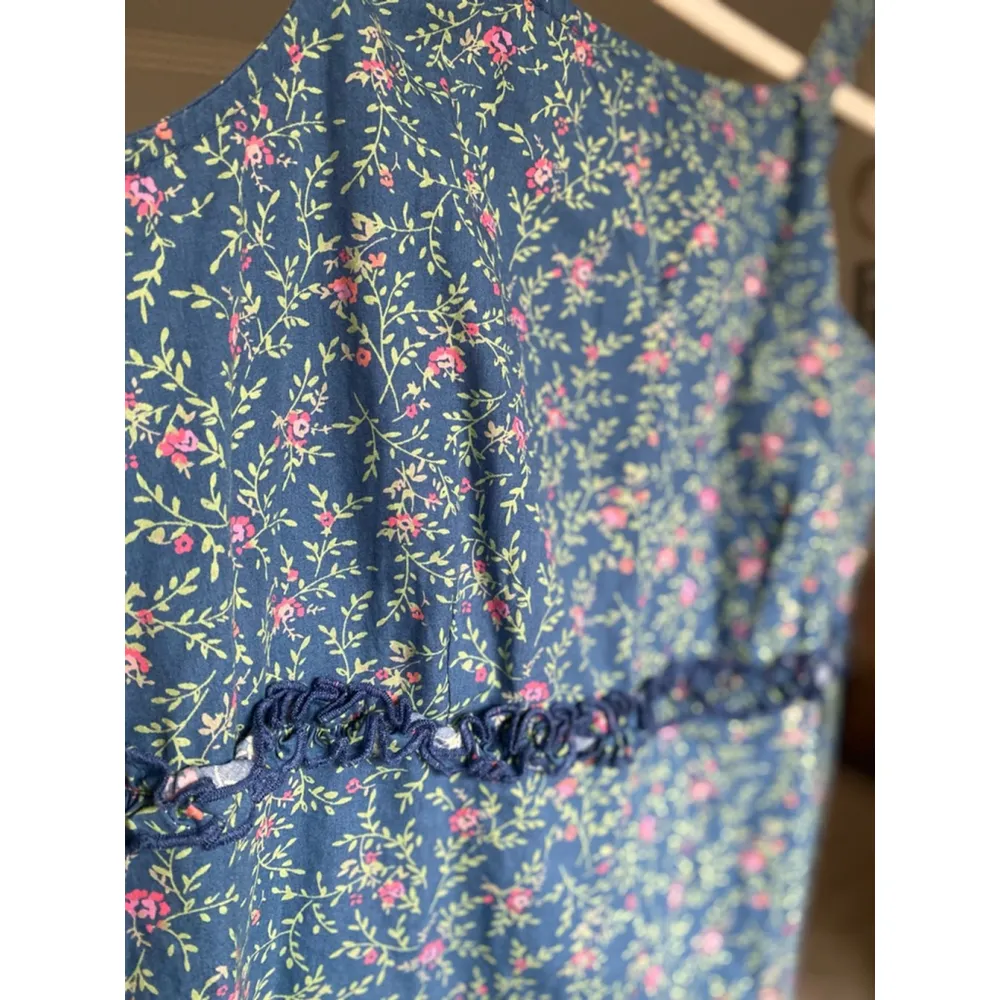 Vintage Cherokee Cotton Cottagecore Dress Midi Ditsy Floral Blue Romantic Spring - Image 7