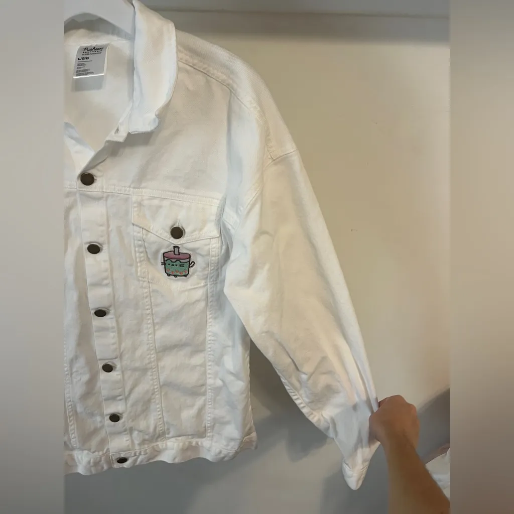 Pusheen  White Ladies Jean Jacket with Patch - Image 6