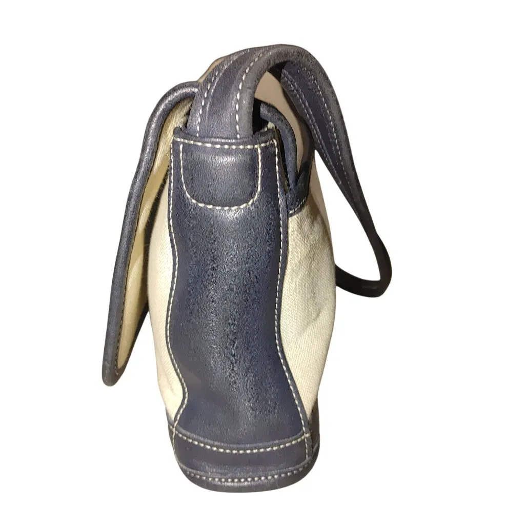 Coach Bleeker Flap Purse Handbag 90s Navy Blue Black Canvas Leather Vintage - Image 9