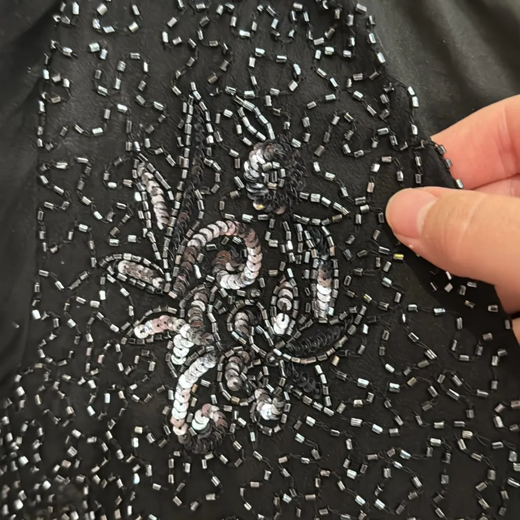 Pappell Boutique Evening Vintage Black Sequin Beaded Sheer Bell Sleeve Blouse 1X - Image 9