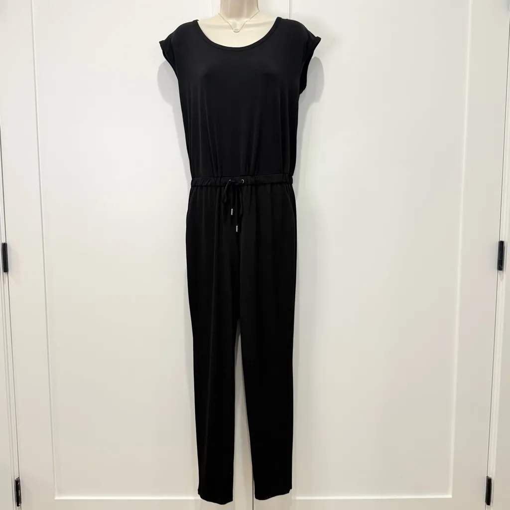Michael Kors Svelte Jumpsuit Medium Black Drawstring Cap Sleeve Classic Chic - Image 3