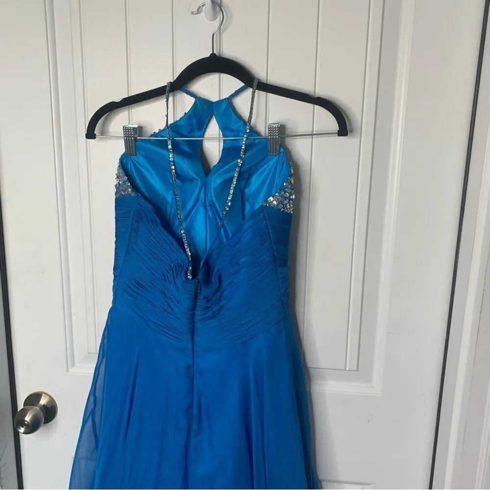 Cassandra Stone by‎ Mac Duggal embellished beaded blue halter maxi gown size 6 - Image 7