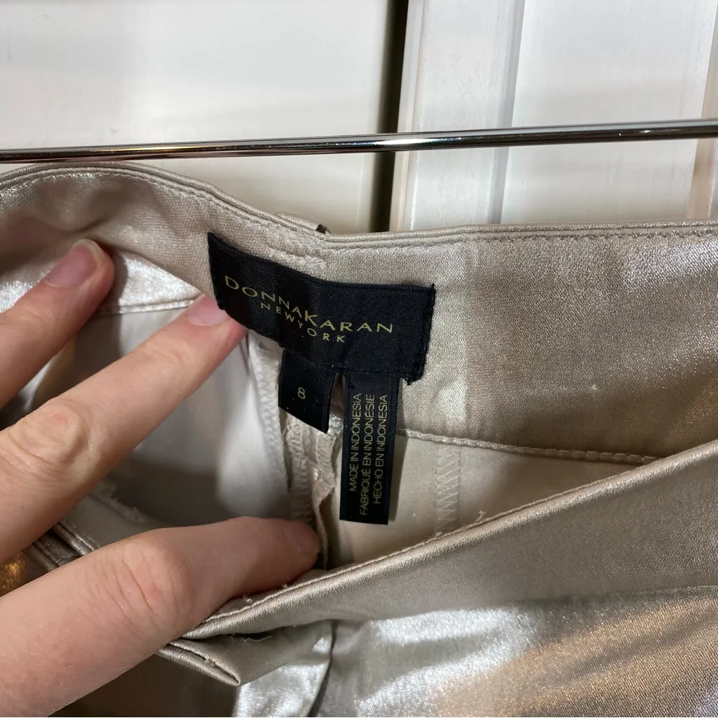 Donna Karan Pearl‎ Foil Pleated Metallic Oyster Wide Leg Pants size 8 old money - Image 7