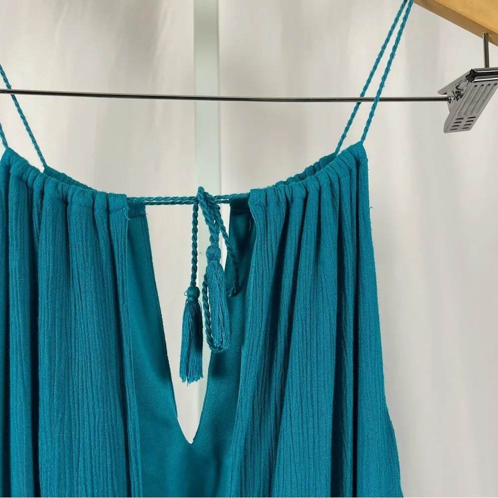 Just Fab Medium Turquoise Jewel Tone Vacation Maxi Dress Flowy Boho Deep V Back - Image 5