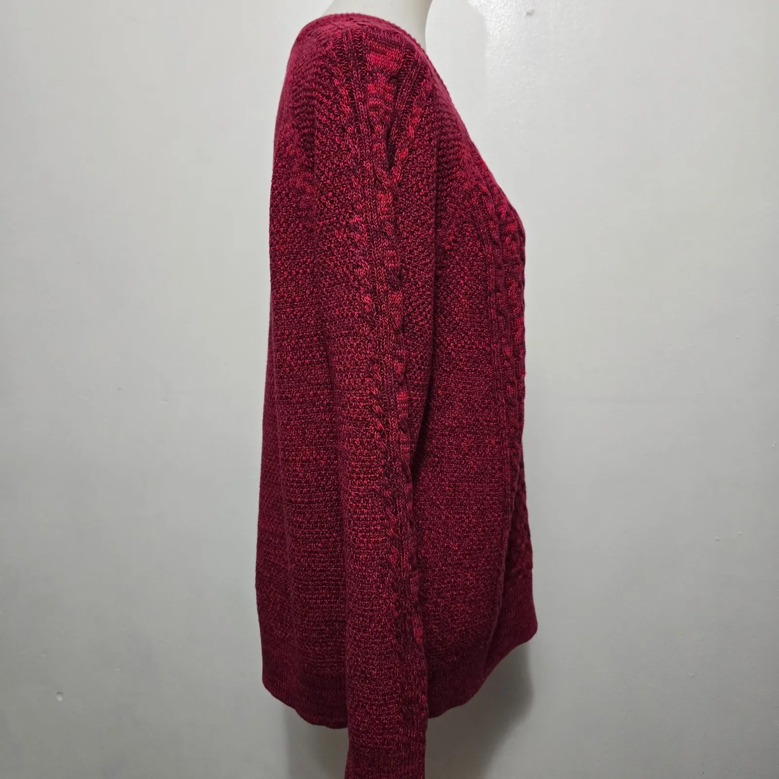 GAP OC Cable Knit Crew Neck Sweater XXL Red Marl Textural Long Sleeves Classic - Image 4