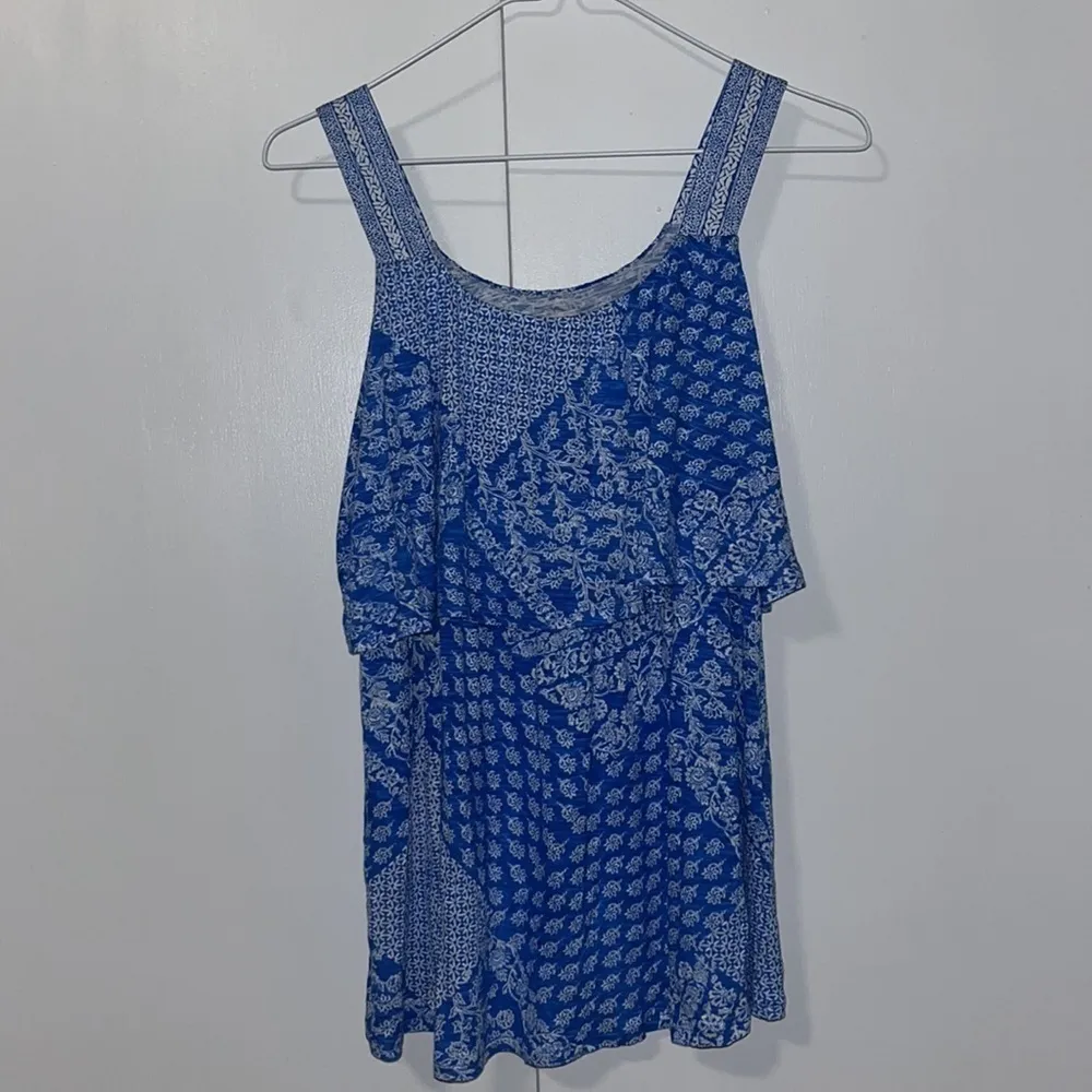 Style & Co Sleeveless Flounce Tiered Top Tank Boho Blue Floral Size Small S - Image 3