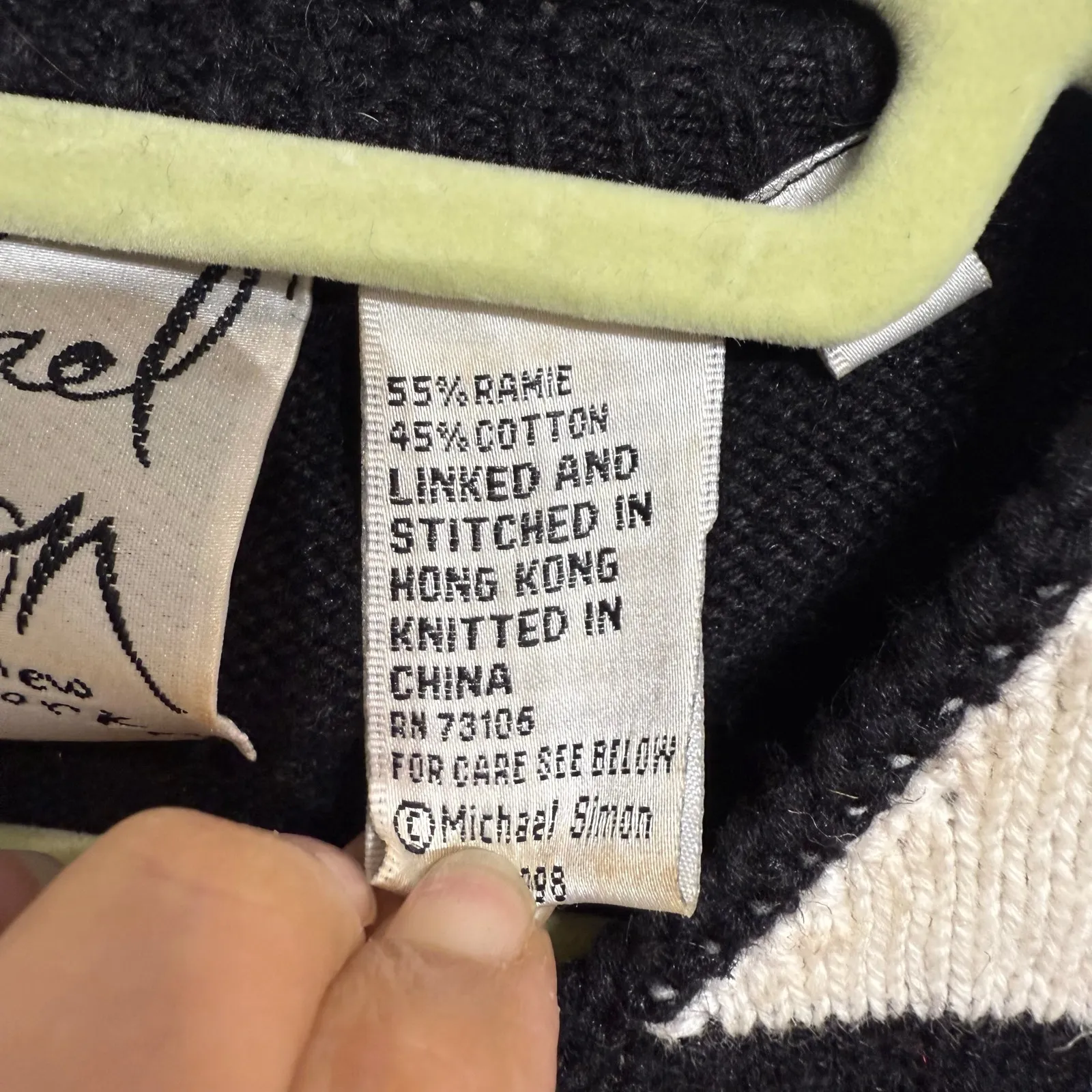 Michael Simon Checkered Reindeer Cropped Vintage Cardigan Sz S Black - Image 7