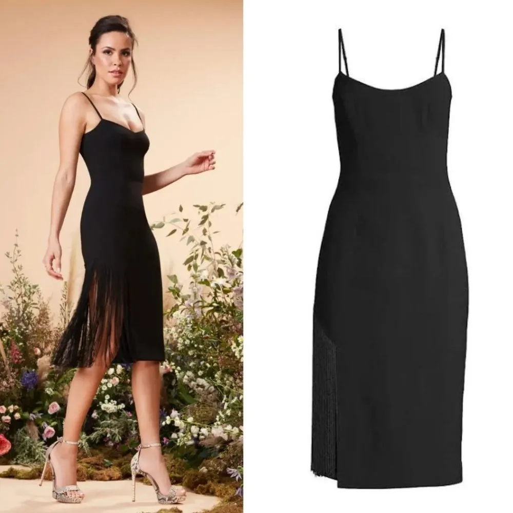 Dress the Population Rory Fringe Tassel Midi Dress Sleeveless Black Small - Image 3