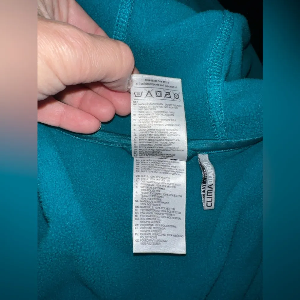 Fleece Climawarm Hoodie w Full Zip Drawstring Hood Women’s Lg Teal Blue - Image 9