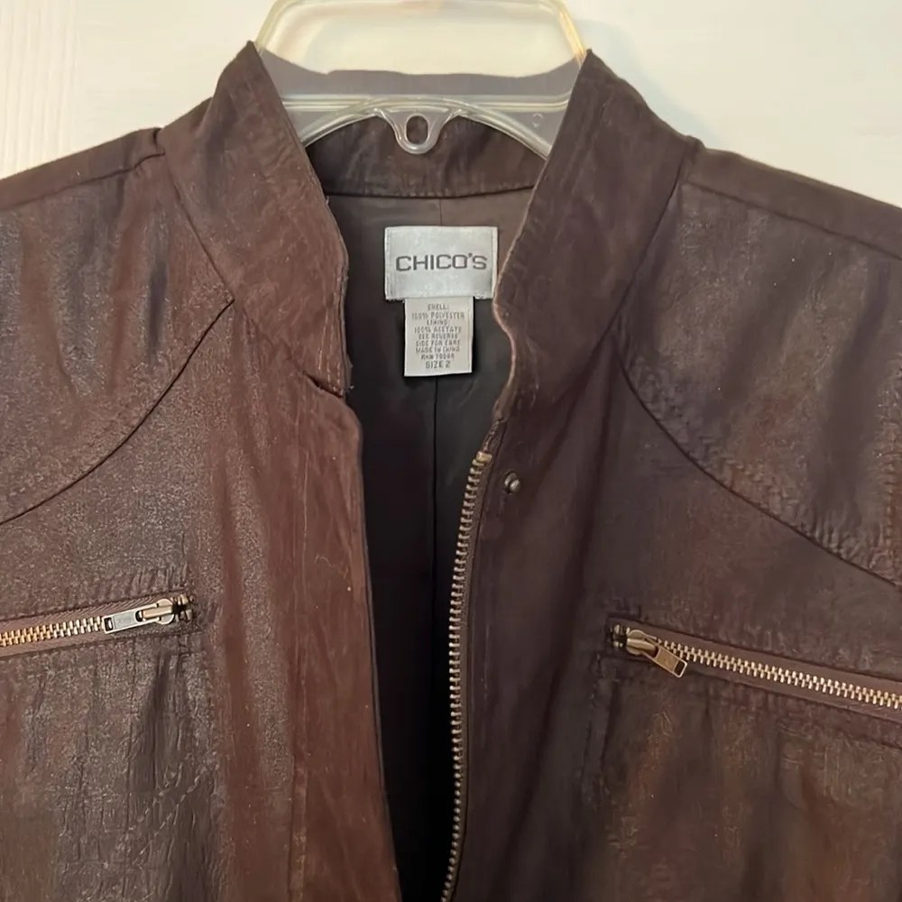 Chico’s EUC women’s alligator suede look moto jacket in brown - Image 2