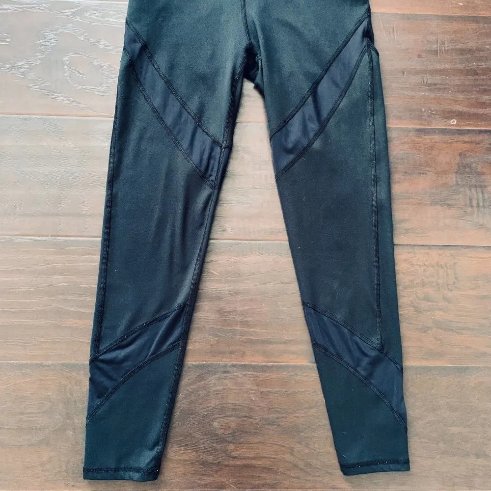 Black Mesh High-Rise/Waisted Cropped 23" Tights/Leggings | Size: S - Image 3