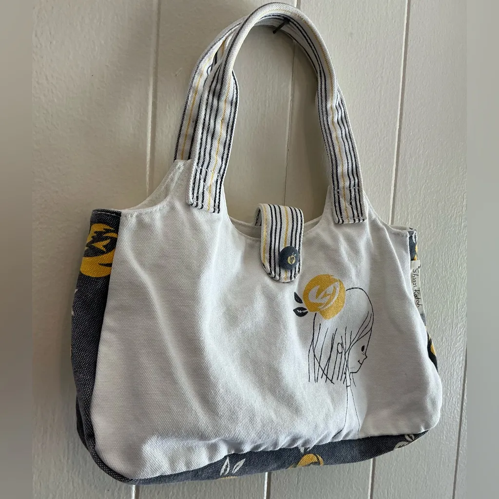 A Rare HTF Vintage Japanese Brand Shinzi Katoh Cotton Tote Handbag Bag White - Image 3