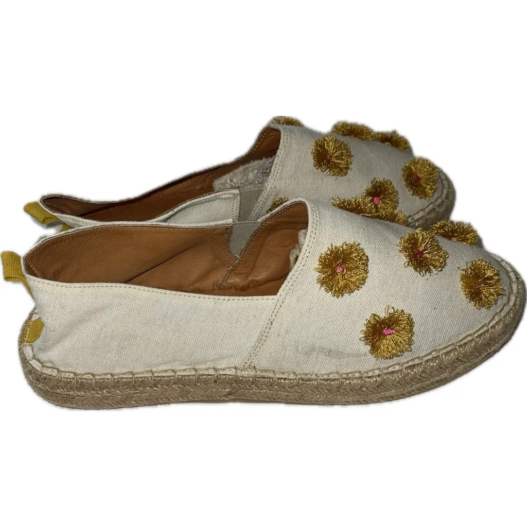 Moccasins Silvia Cobos Flat Espadrilles Canvas 3D Flower Embroidery Size 10 Gold - Image 3