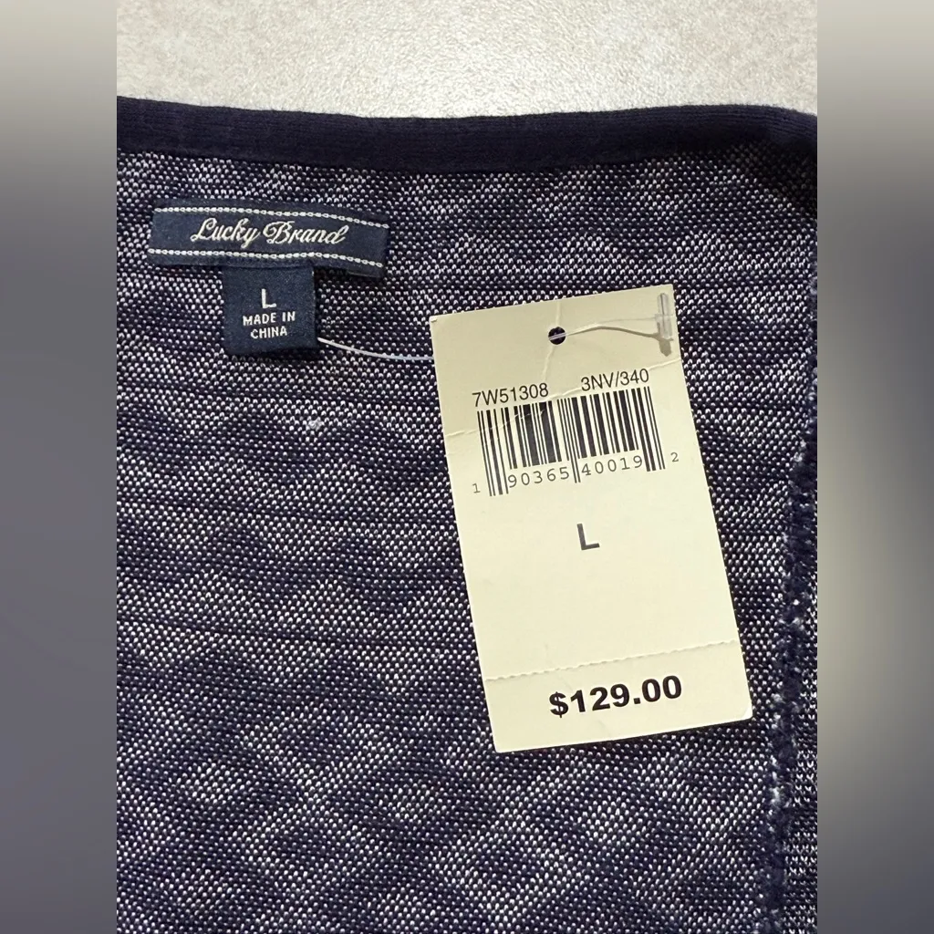 Lucky Brand Fringe Jacquard Mini Sweater Dress Long Sleeves Navy Size L NWT - Image 6