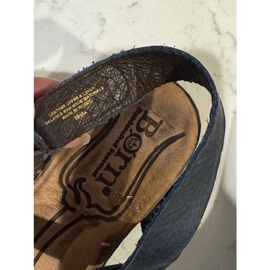 Born Boc Esmeralda blue leather size 10 Sandals mini wedge hook and loop - Image 7