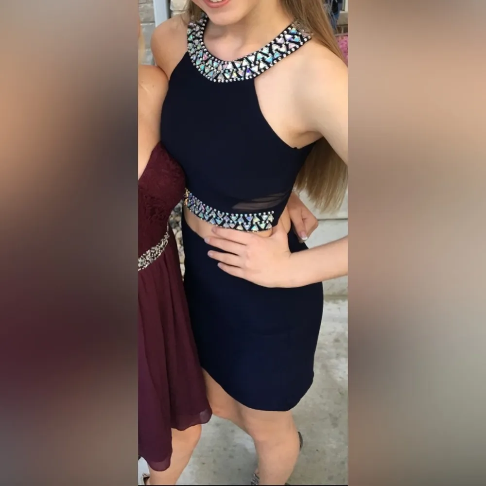 𝅺B DARLIN Navy blue halter top MINI SKIRT DRESS homecoming formal wedding guest - Image 4