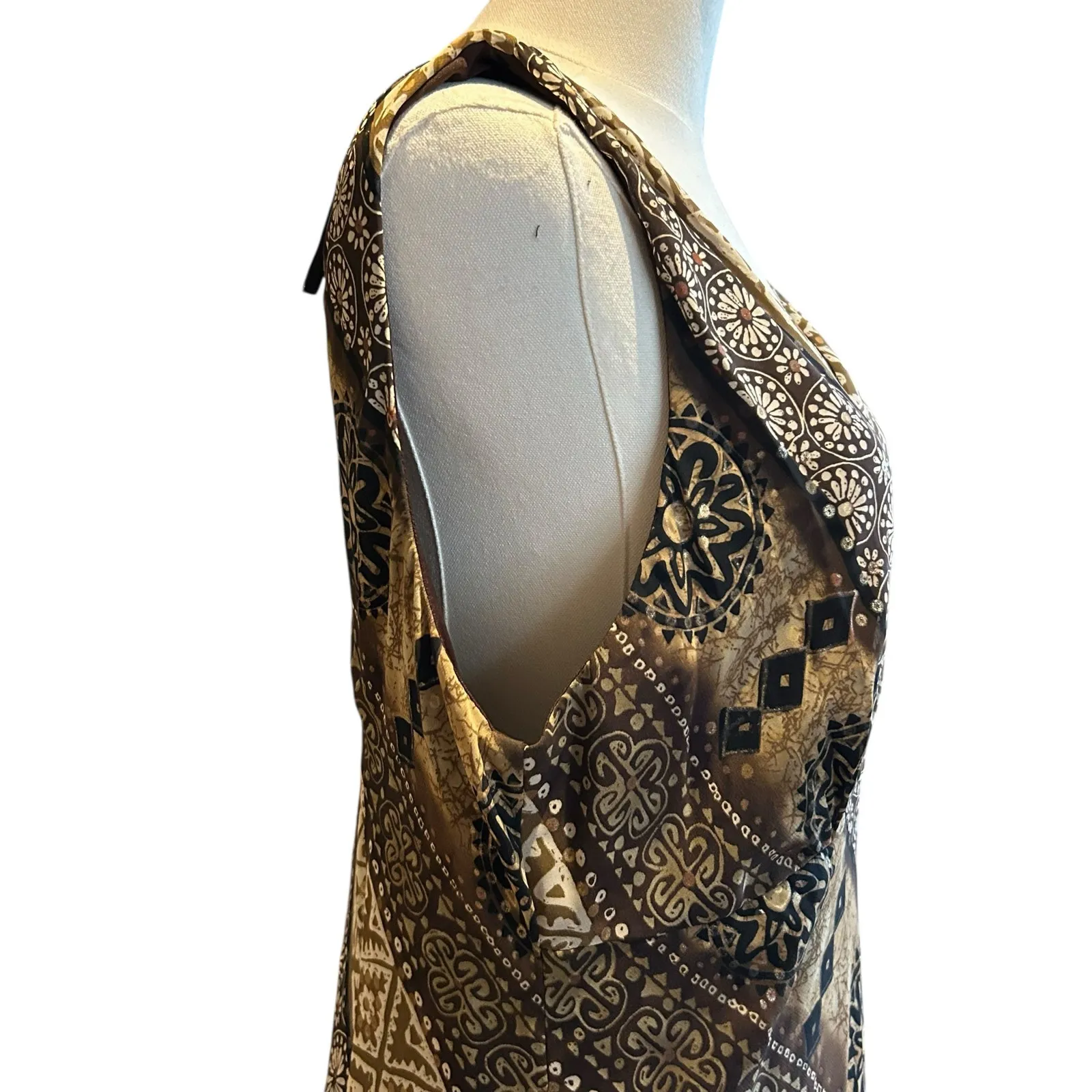 Rabbit Rabbit Rabbit Dress Midi Browns Aztec Sleeveless Sheer Lined Boho SZ 16 Brown - Image 5