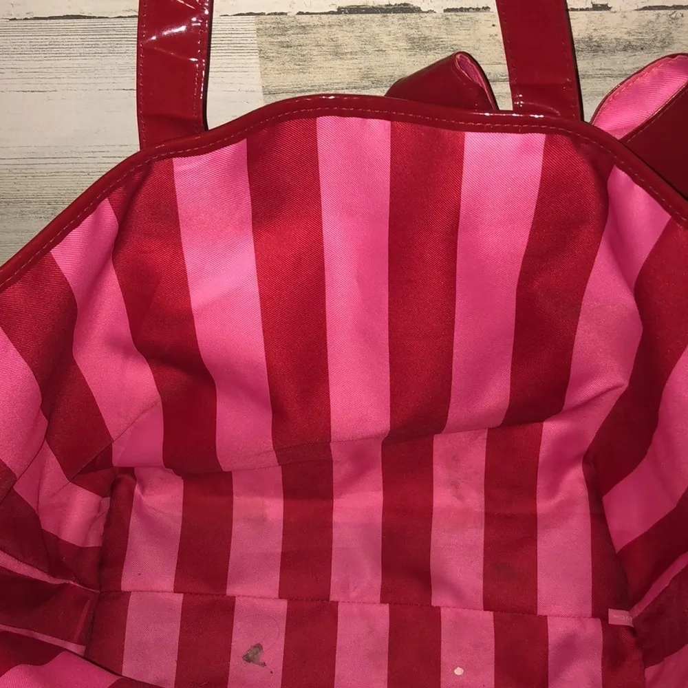 Victoria secret red and pink big bow tote bag travel bag beach bag weeke… - Image 4