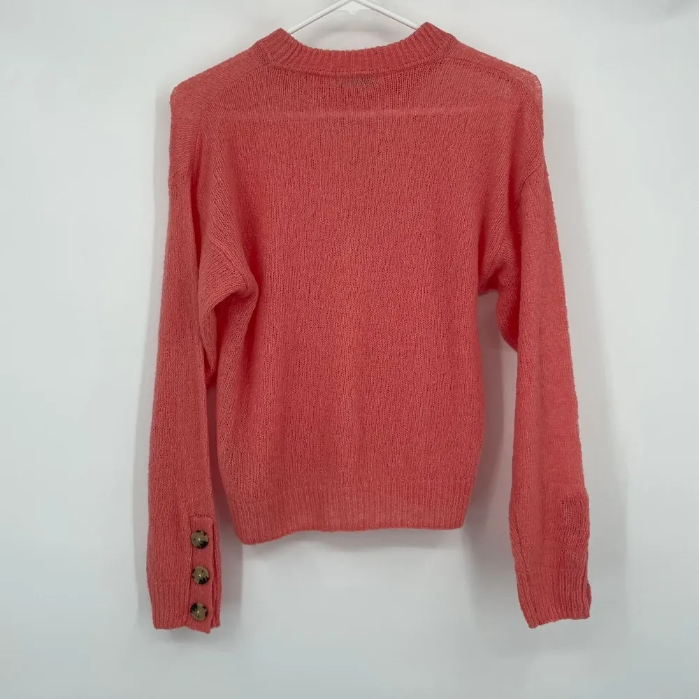 Joie Namio Button Sleeve Crewneck Loose Knit Coral Sweater Size XXS NWT $278 - Image 7