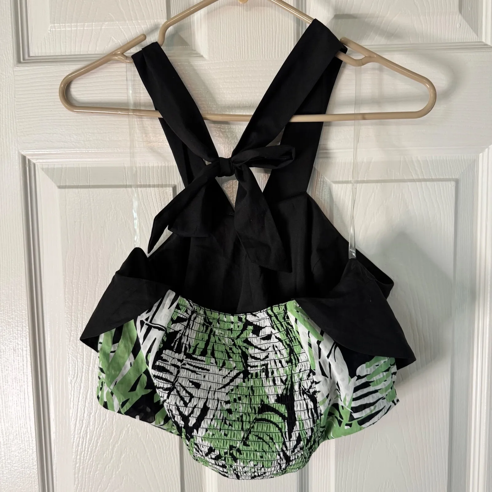 Unique Vintage Halter Top Ruffle Smocked Tropical Palm Print Plus Size 1x/16 - Image 8