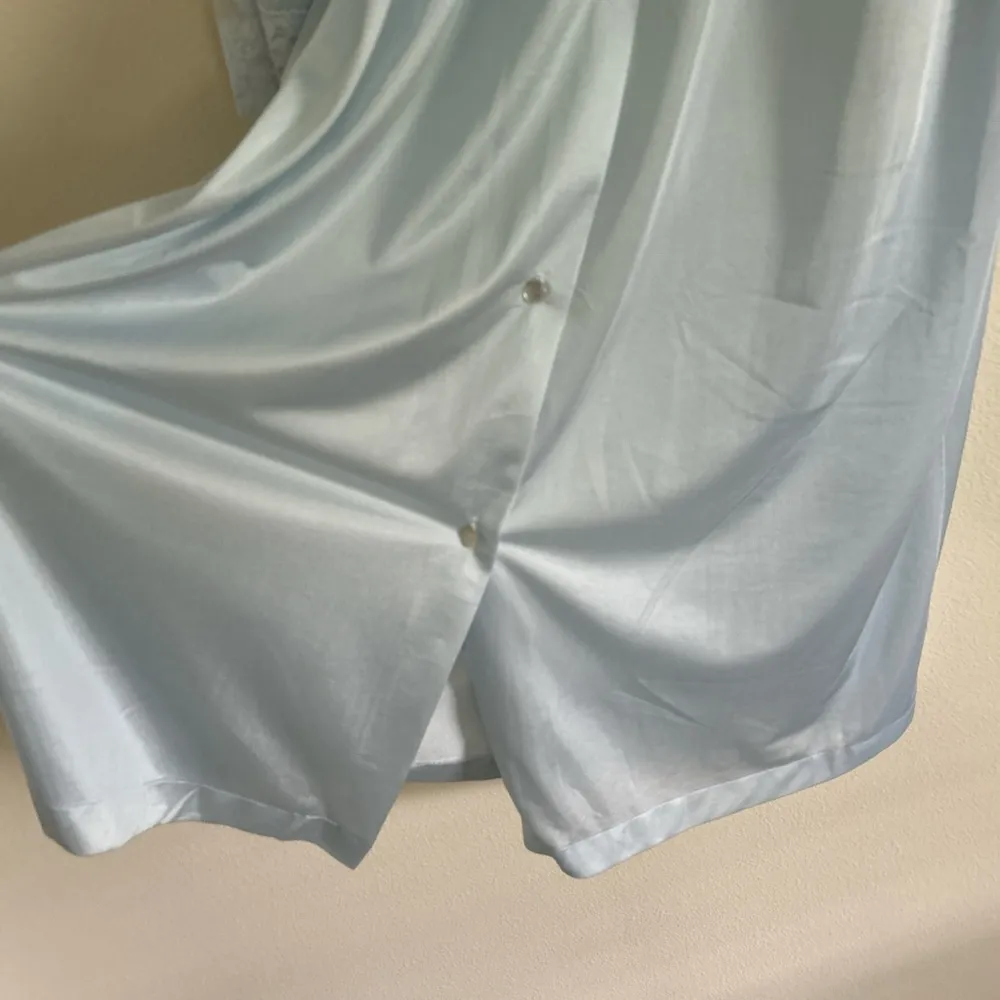 VTG baby blue nylon sheer lace trim button down nightgown midi dress S M L XL​ - Image 5
