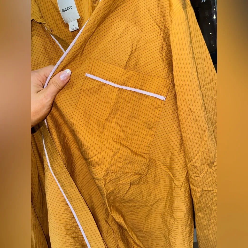 Anthropologie Blouse Maeve Long Sleeve Piped Wrap top twist mustard modal pocket - Image 5