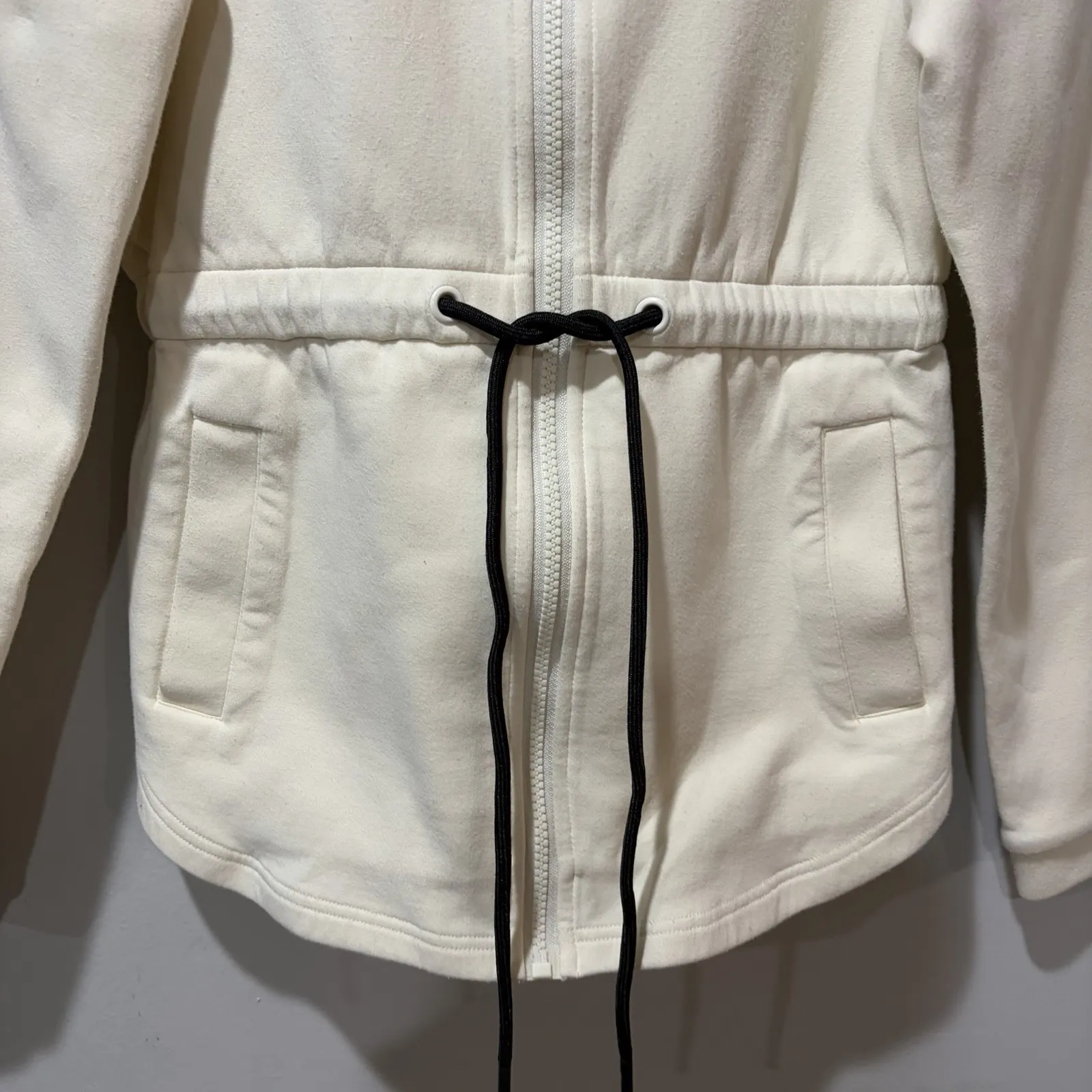 Varley Colby Hoodie $158 Pristine Ivory Zip Sweatshirt Drawstring S Athleisure - Image 3
