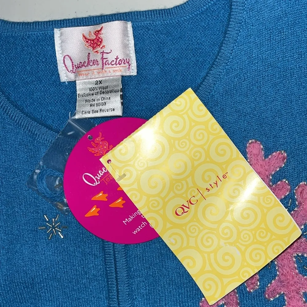 Quacker Factory NWT 2X Blue - Snowflake Embroidery Christmas Wool Sweater Jacket - Image 5