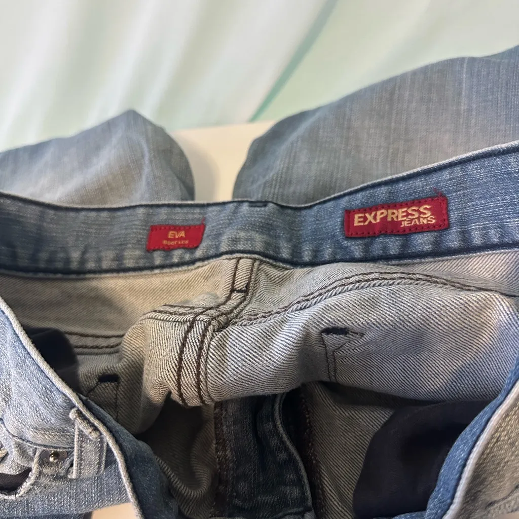 Vintage Eva Express Blue Flare Jeans with Black Floral Embellished Goth - Image 8