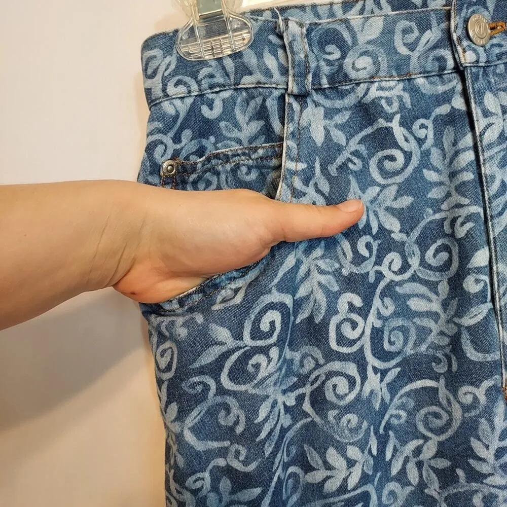 Vintage 90s Carole Little Blue White Floral Denim High Rise Straight Jeans Pants Size 6 - Image 4