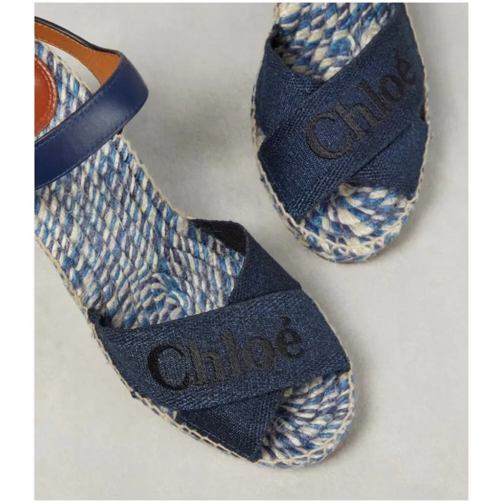 Chloe Piia Espadrille Logo Wedges in Denim - Image 7