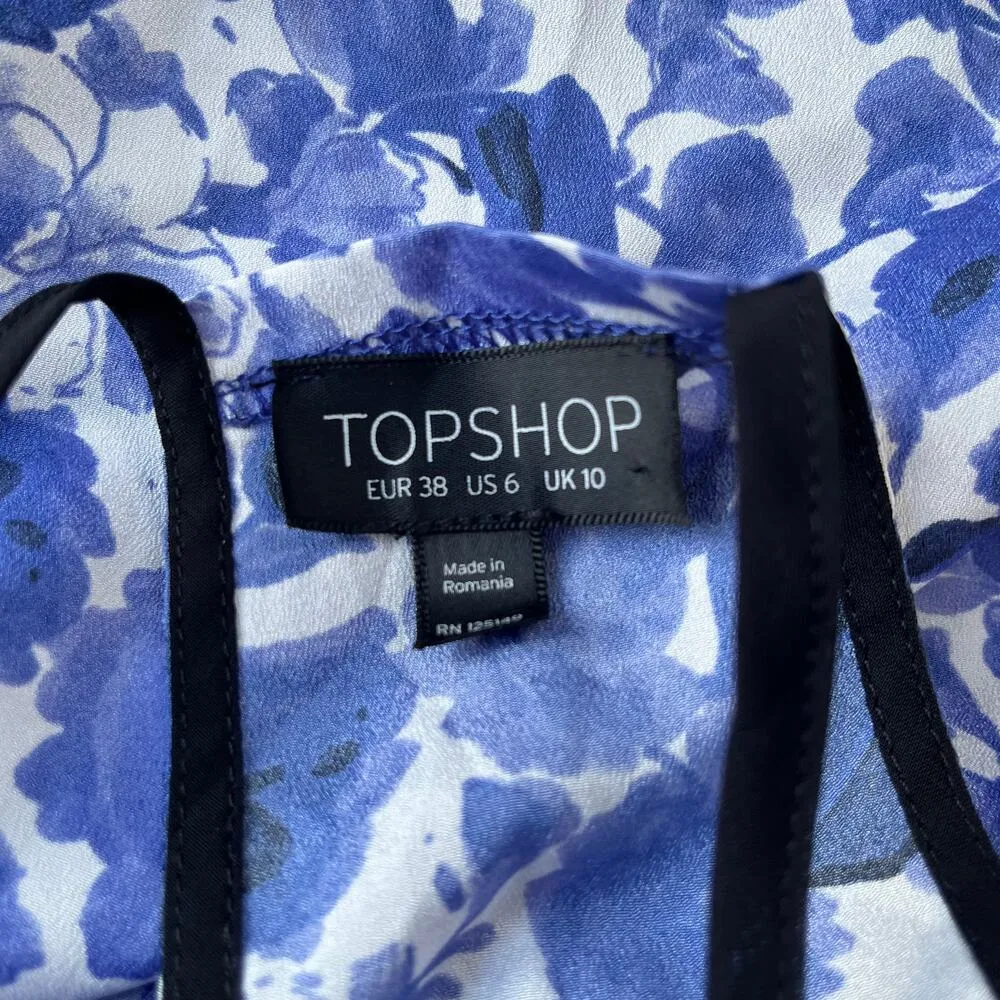 Topshop Floral Hi-Low Slip Dress Sz 6 Blue Boho Chic Y2K Coastal Racerback Beach - Image 10